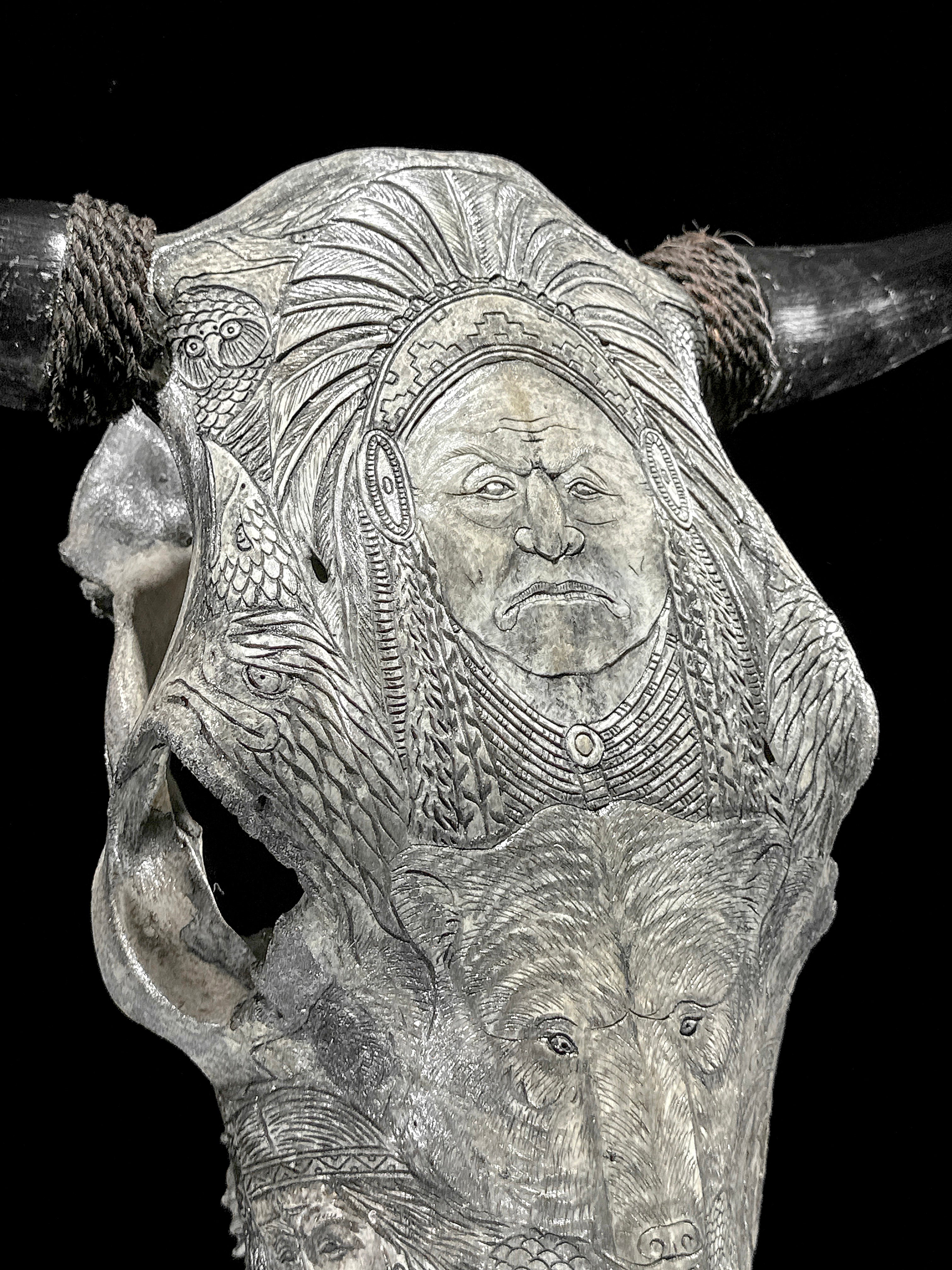 Bull Skull Carved Indian - Skull,A/153