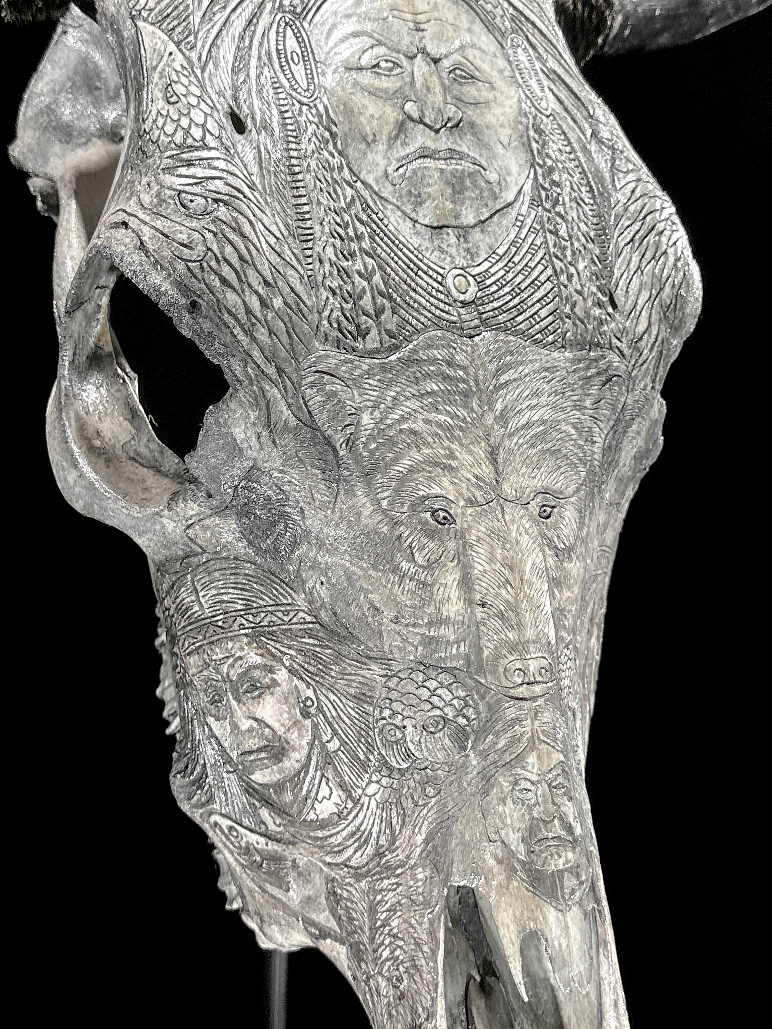 Bull Skull Carved Indian - Skull,A/153