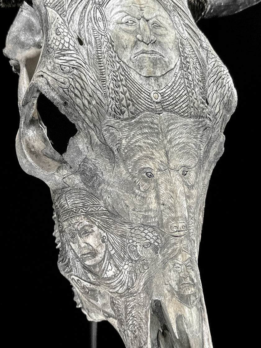 Bull Skull Carved Indian - Skull,A/153