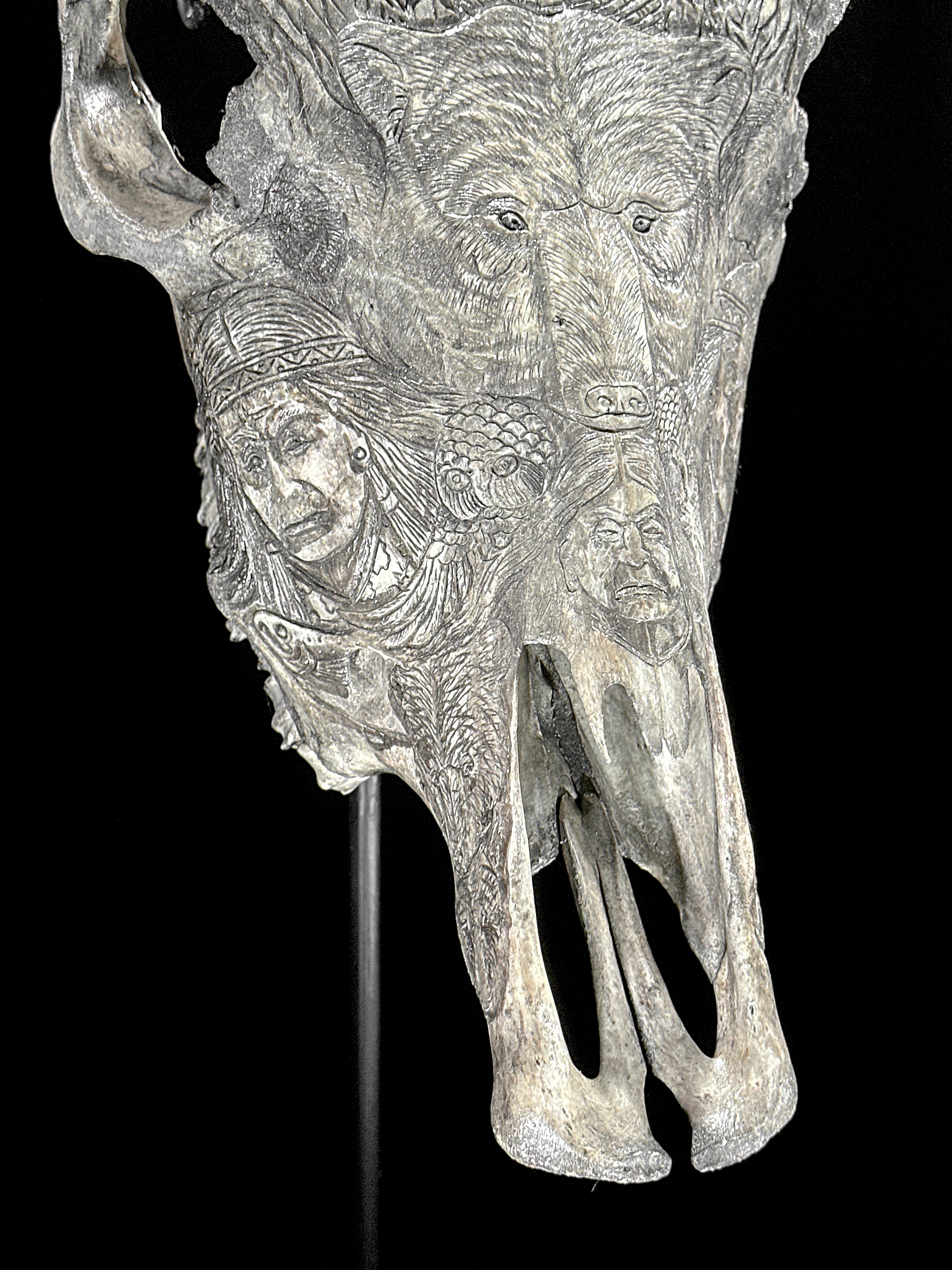 Bull Skull Carved Indian - Skull,A/153