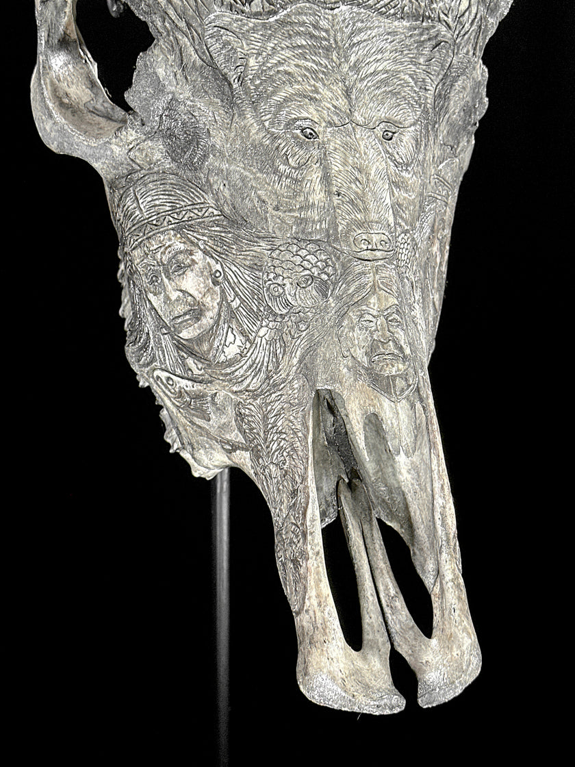 Bull Skull Carved Indian - Skull,A/153