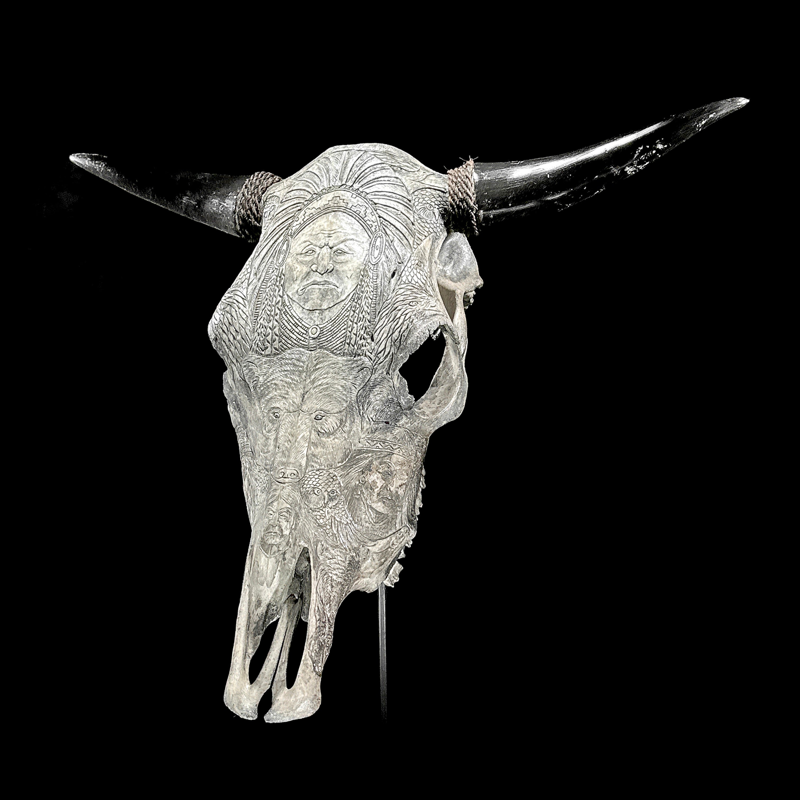 Bull Skull Carved Indian - Skull,A/153
