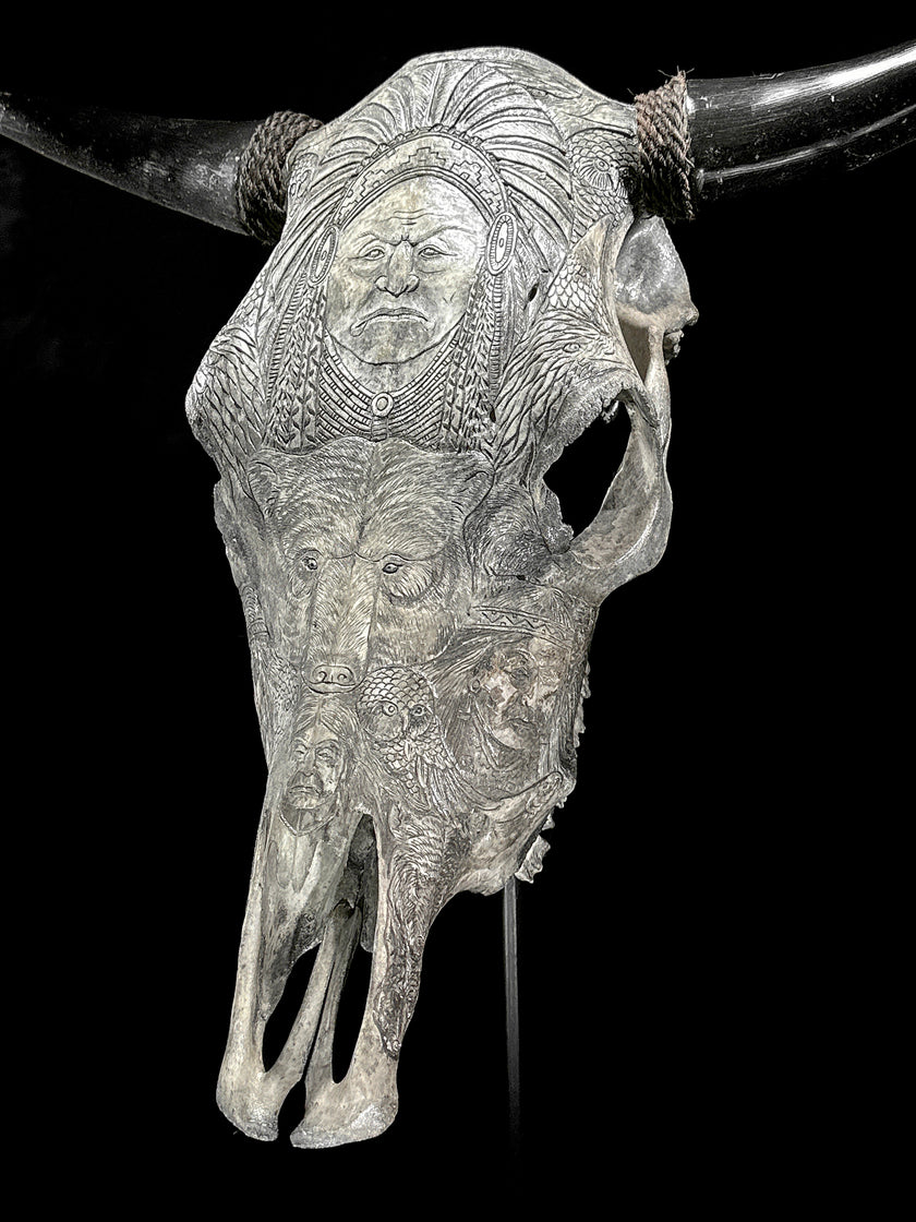 Bull Skull Carved Indian - Skull,A/153