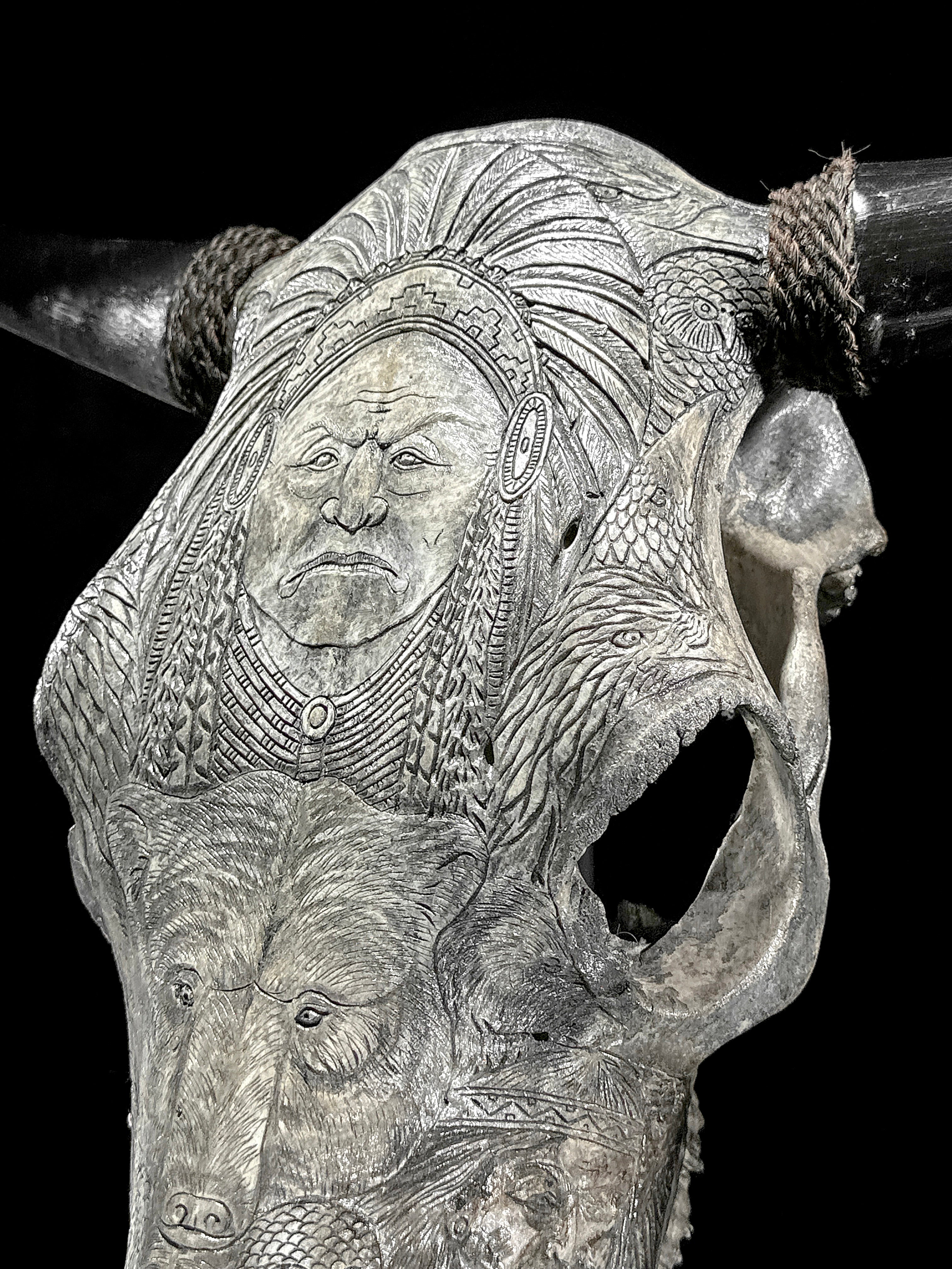 Bull Skull Carved Indian - Skull,A/153