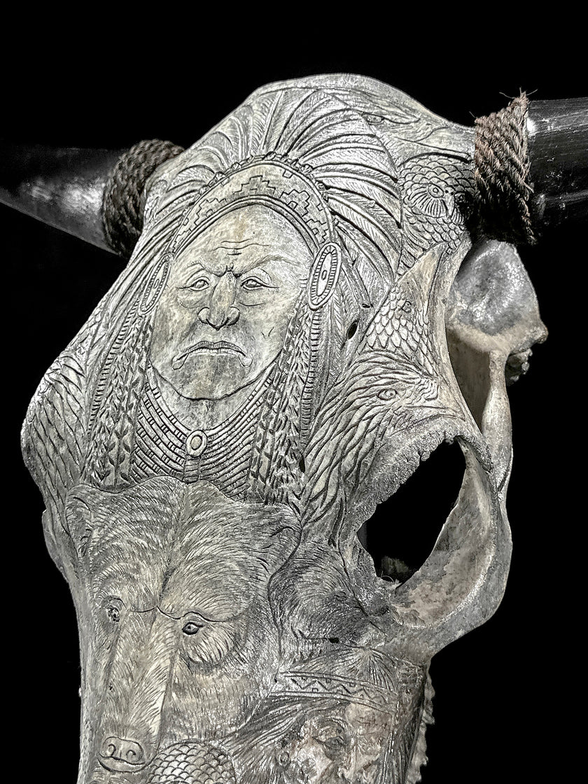Bull Skull Carved Indian - Skull,A/153