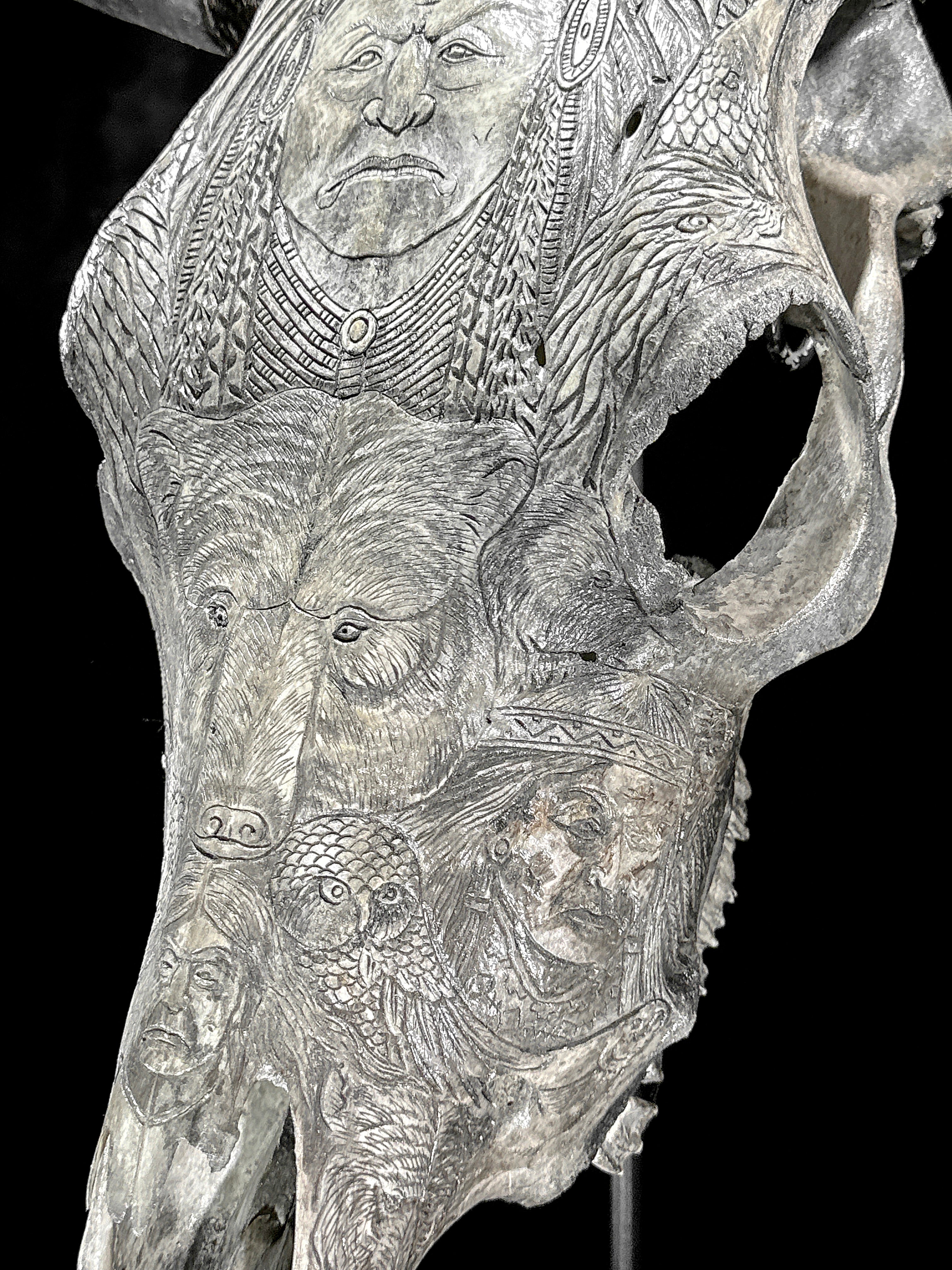 Bull Skull Carved Indian - Skull,A/153