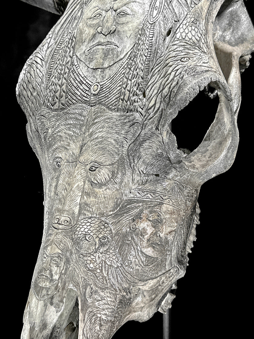 Bull Skull Carved Indian - Skull,A/153