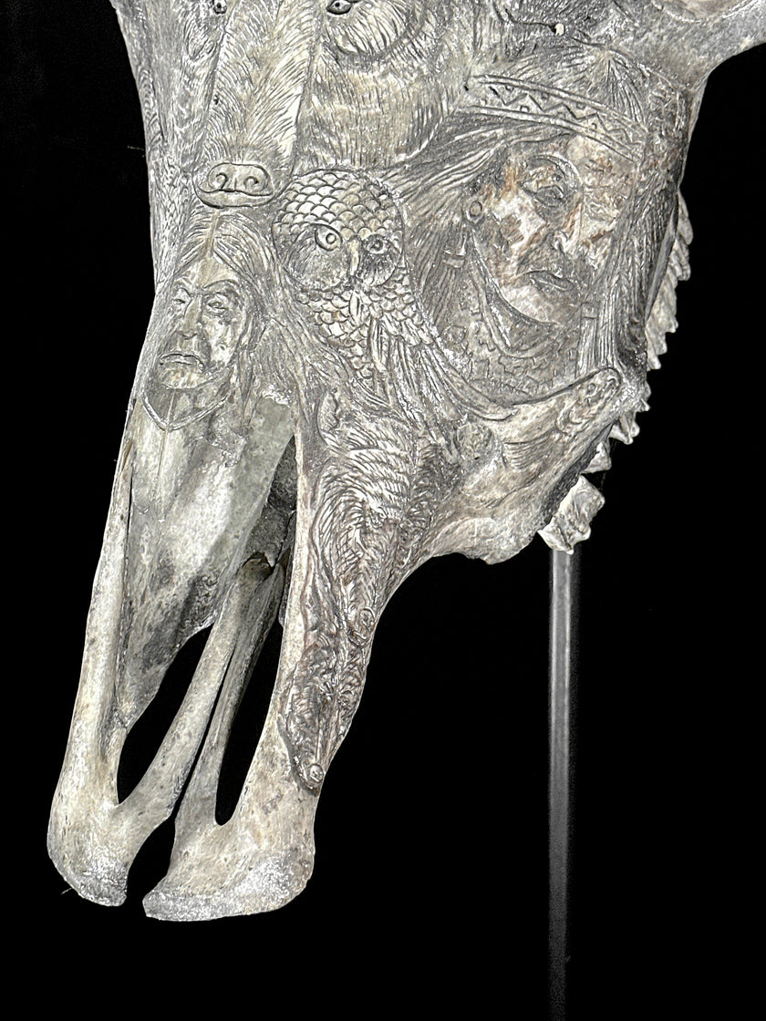 Bull Skull Carved Indian - Skull,A/153
