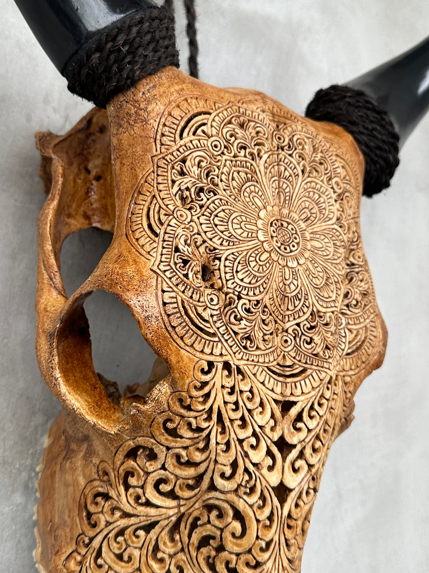 Cow Carved Flower Mandala - Skull,A/011