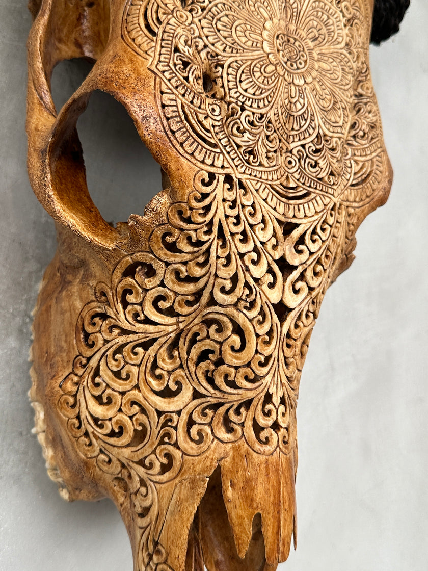 Cow Carved Flower Mandala - Skull,A/011