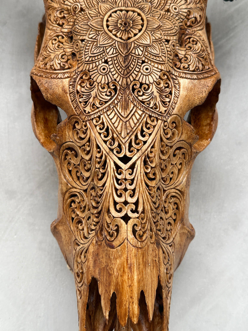 Cow Carved Flower Mandala - Skull,A/004