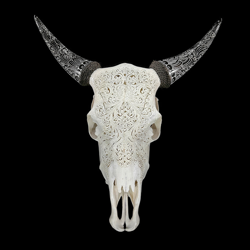 Fully carved cow skulls with Small Lotus Carving Skull,A/179