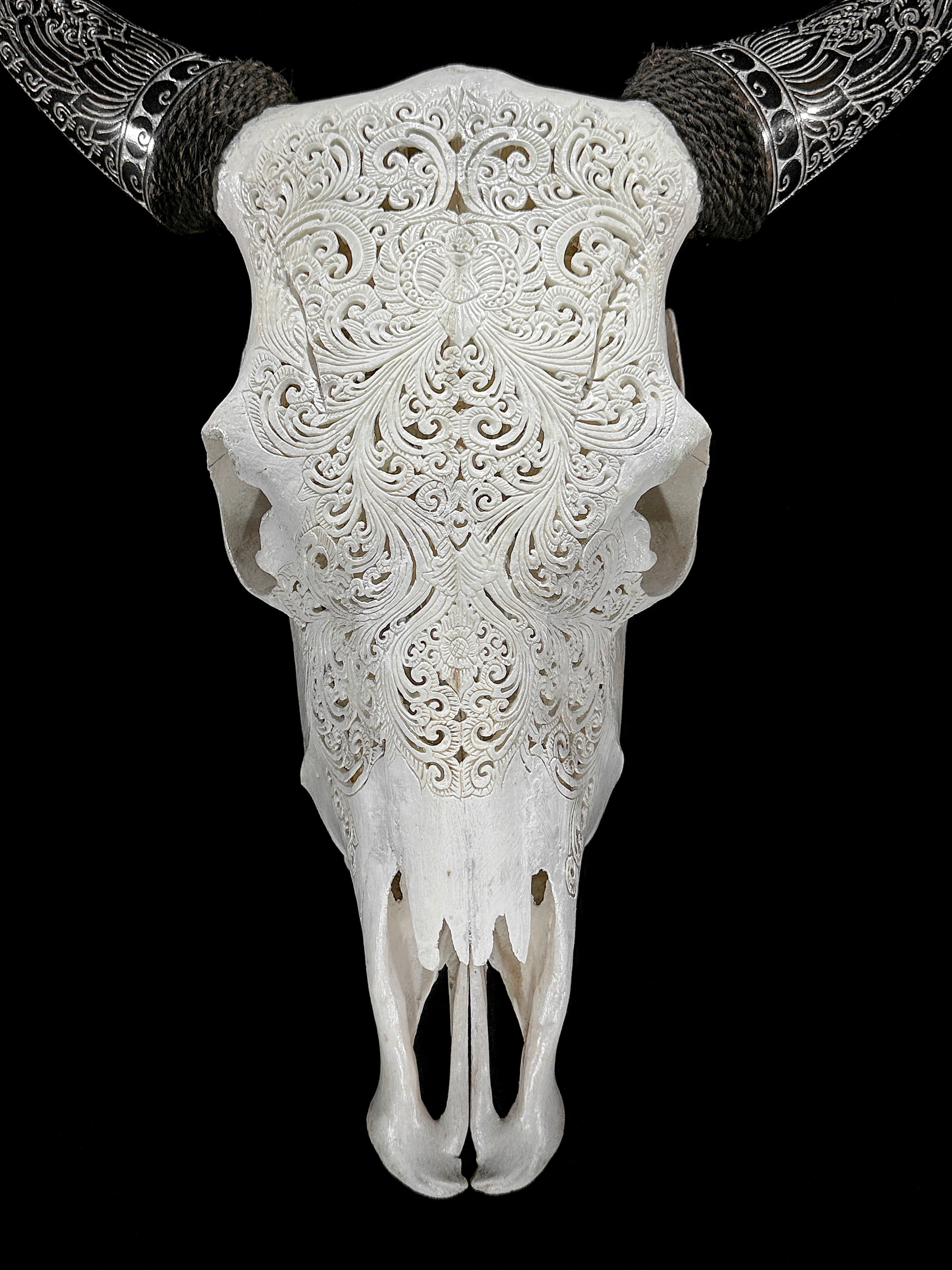 Fully carved cow skulls with Small Lotus Carving Skull,A/179