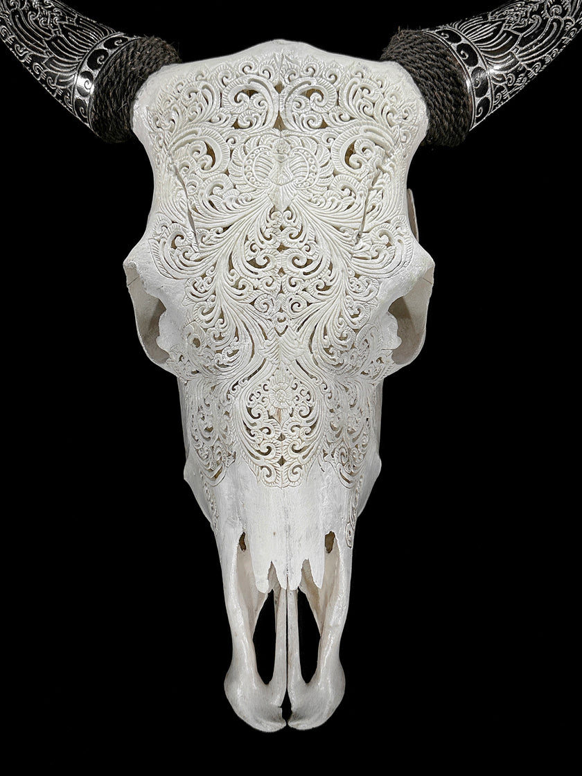 Fully carved cow skulls with Small Lotus Carving Skull,A/179