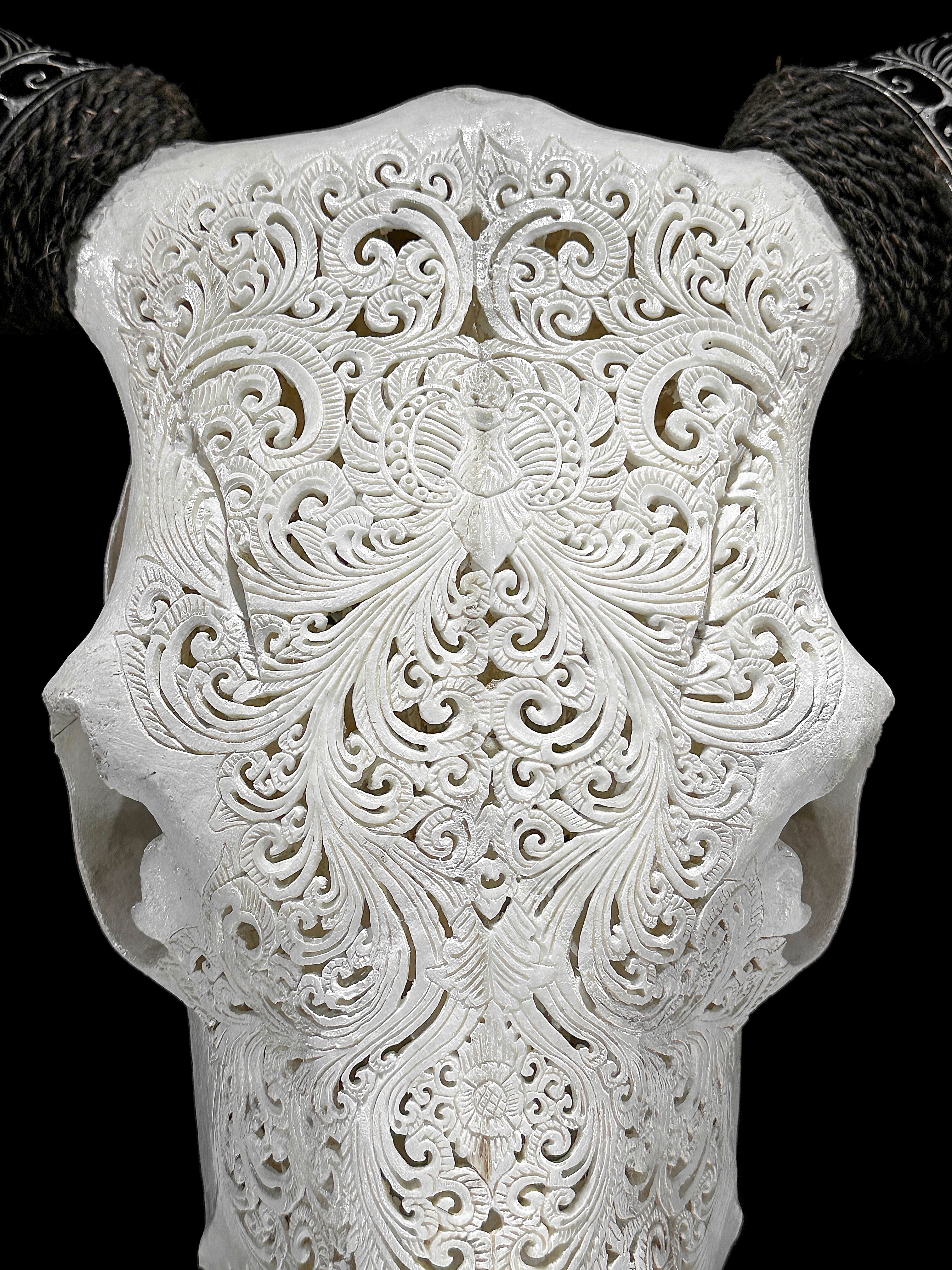 Fully carved cow skulls with Small Lotus Carving Skull,A/179