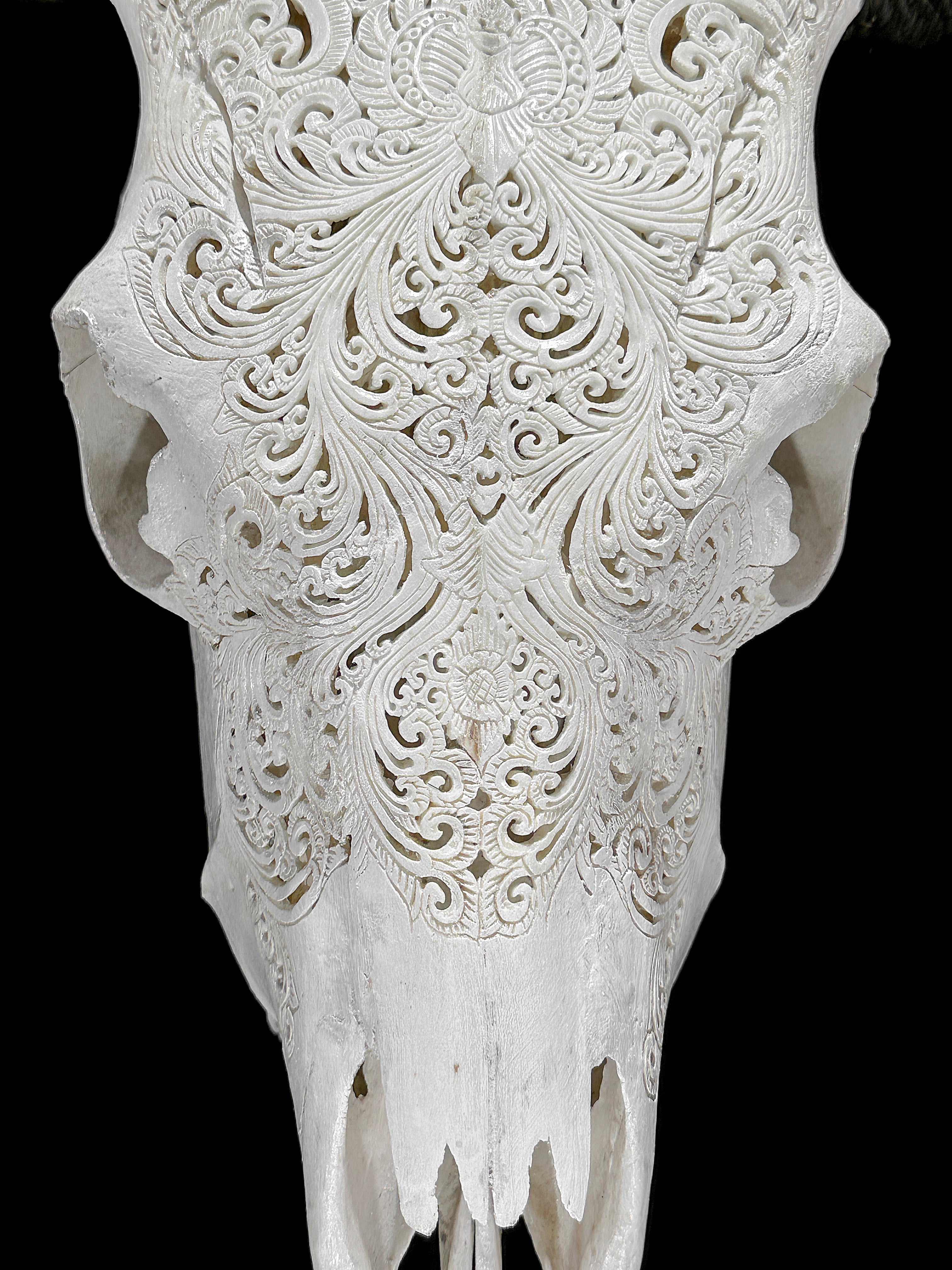 Fully carved cow skulls with Small Lotus Carving Skull,A/179