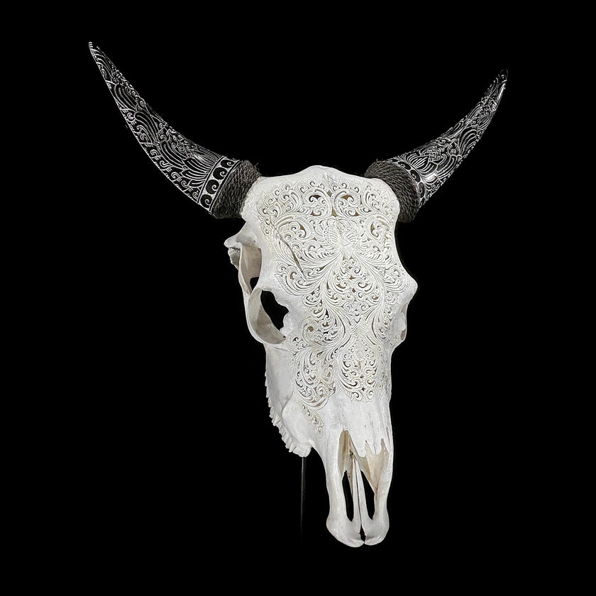 Fully carved cow skulls with Small Lotus Carving Skull,A/179