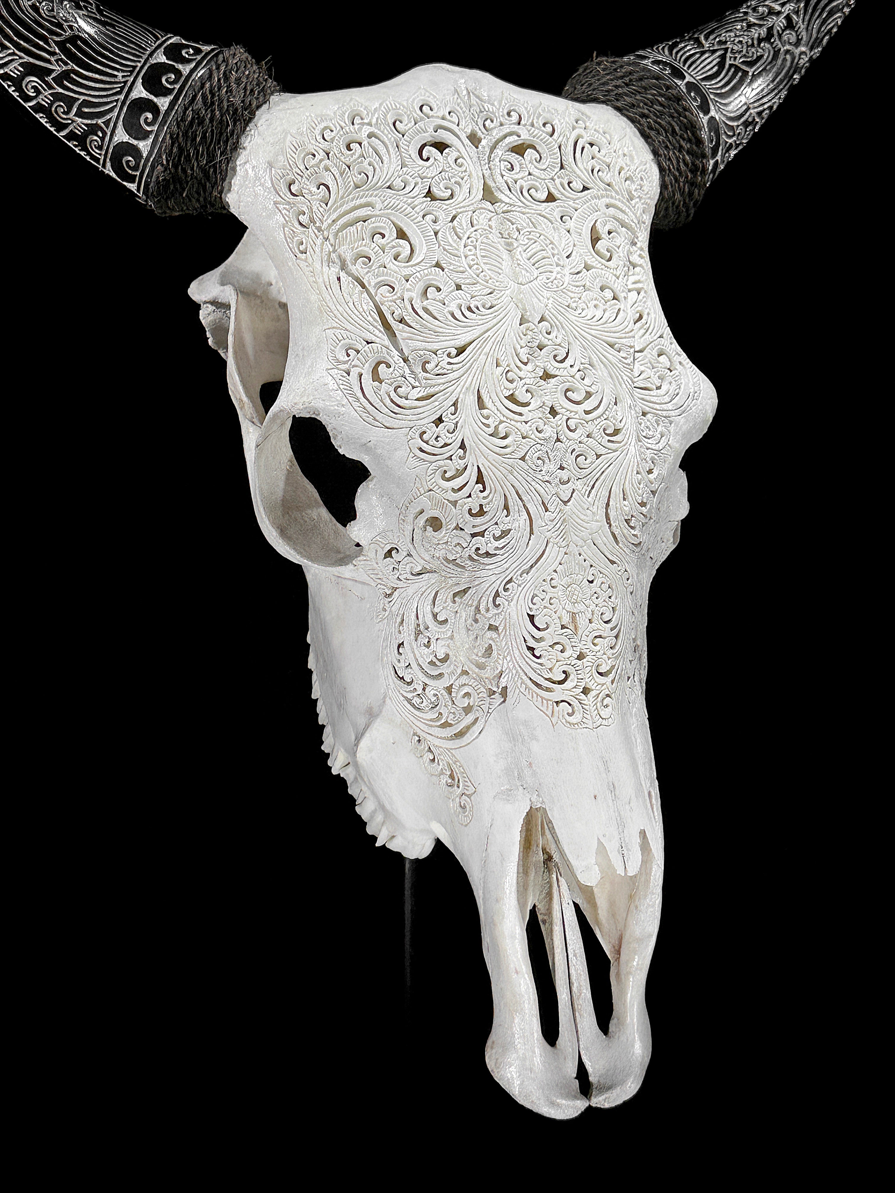 Fully carved cow skulls with Small Lotus Carving Skull,A/179