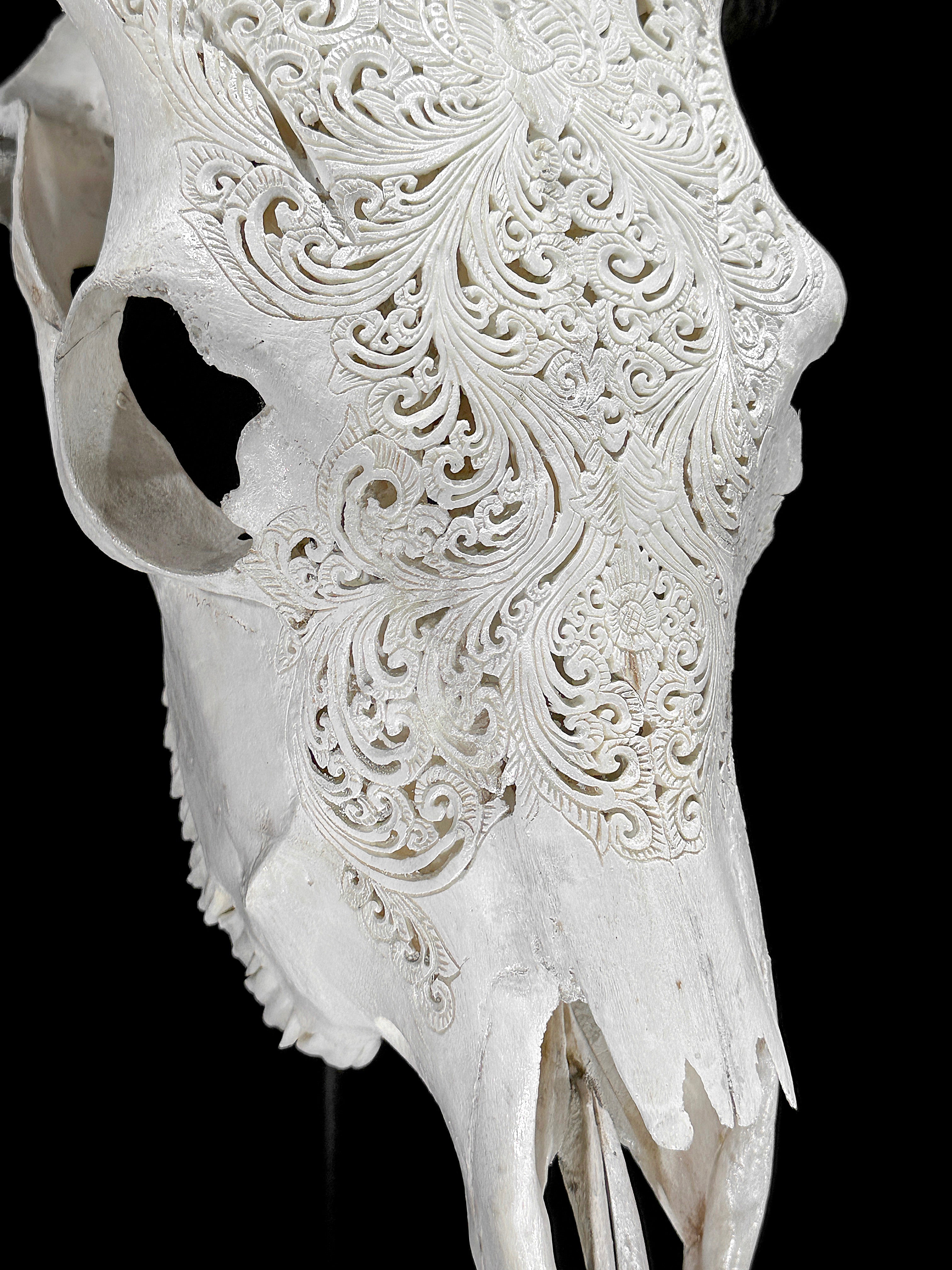 Fully carved cow skulls with Small Lotus Carving Skull,A/179