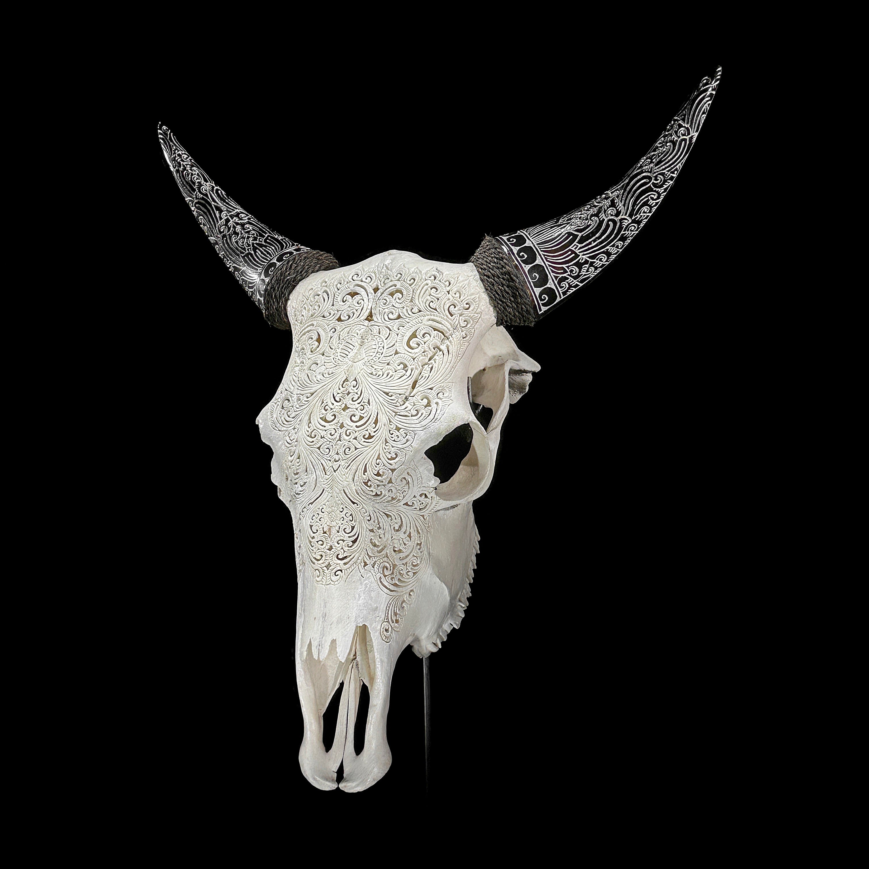 Fully carved cow skulls with Small Lotus Carving Skull,A/179
