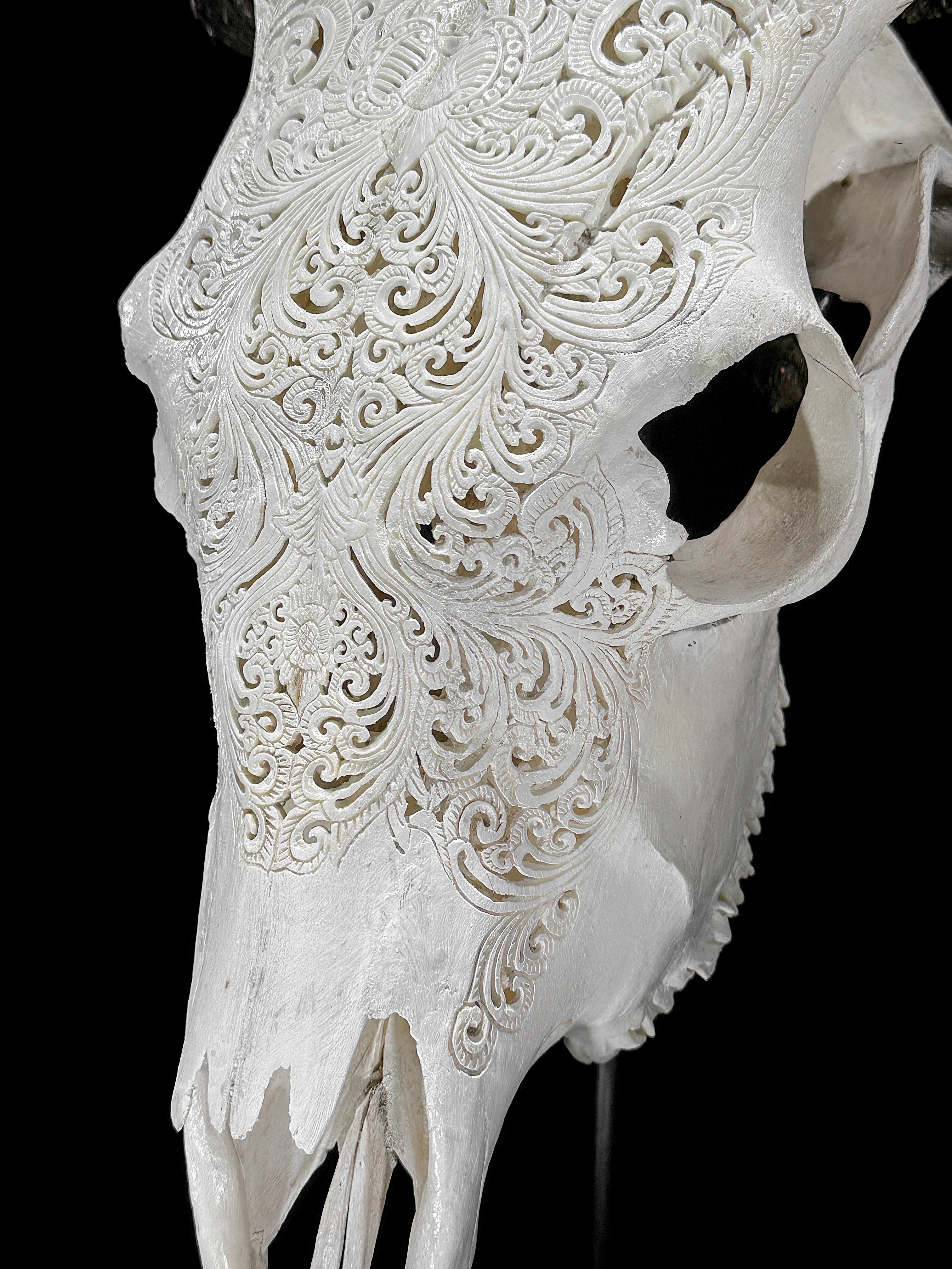 Fully carved cow skulls with Small Lotus Carving Skull,A/179