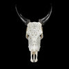 White Carved Cow Skull With Abalone Shell Accents - Peacock motif | Skull,A/143