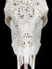 White Carved Cow Skull With Abalone Shell Accents - Peacock motif | Skull,A/143