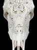 White Carved Cow Skull With Abalone Shell Accents - Peacock motif | Skull,A/143