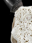White Carved Cow Skull With Abalone Shell Accents - Peacock motif | Skull,A/143