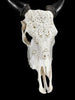 White Carved Cow Skull With Abalone Shell Accents - Peacock motif | Skull,A/143