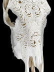 White Carved Cow Skull With Abalone Shell Accents - Peacock motif | Skull,A/143
