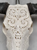 Carved Water Buffalo Skull with Leaf Scroll Design – White Bone Wall Art – Botanical Tribal Skull with Black Horns - Skull,A/057