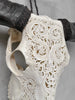 Carved Water Buffalo Skull with Leaf Scroll Design – White Bone Wall Art – Botanical Tribal Skull with Black Horns - Skull,A/057
