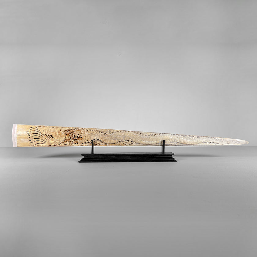 Carved Tusks 23/EX/008 Carving dragon phoenix