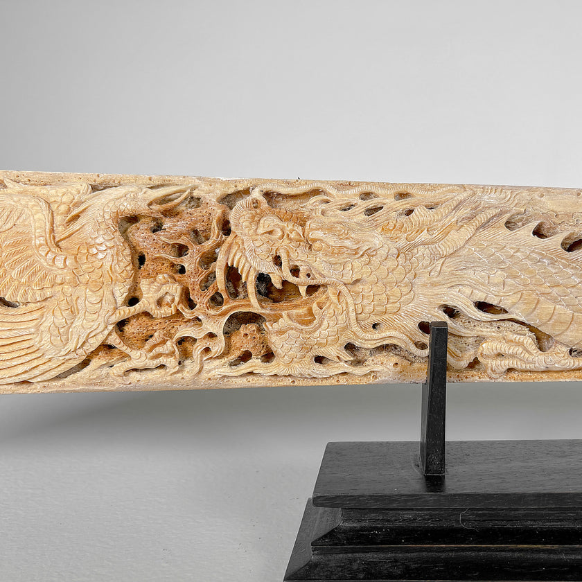 Carved Tusks 23/EX/008 Carving dragon phoenix