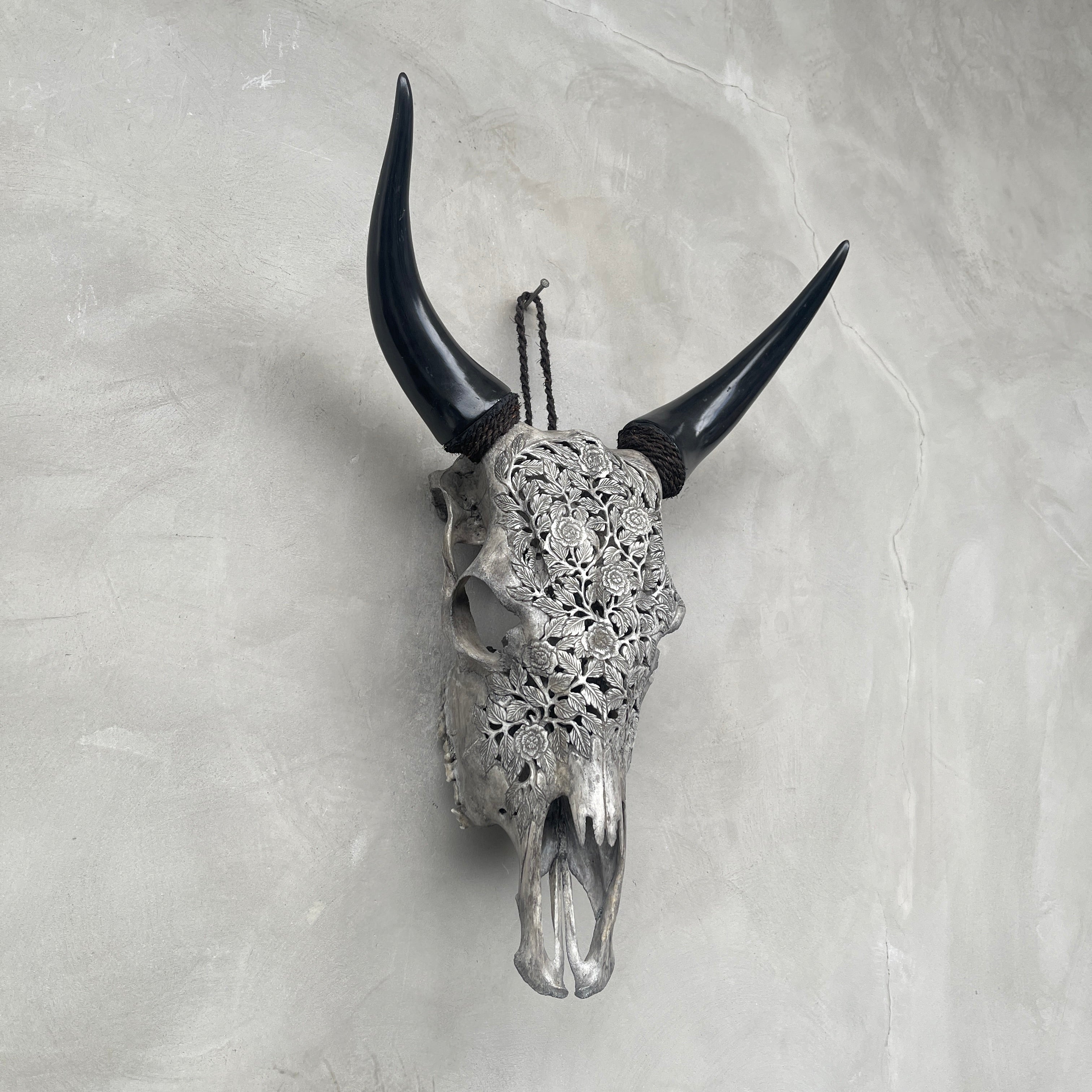 Carved Cow Skull Rose carving K2/037