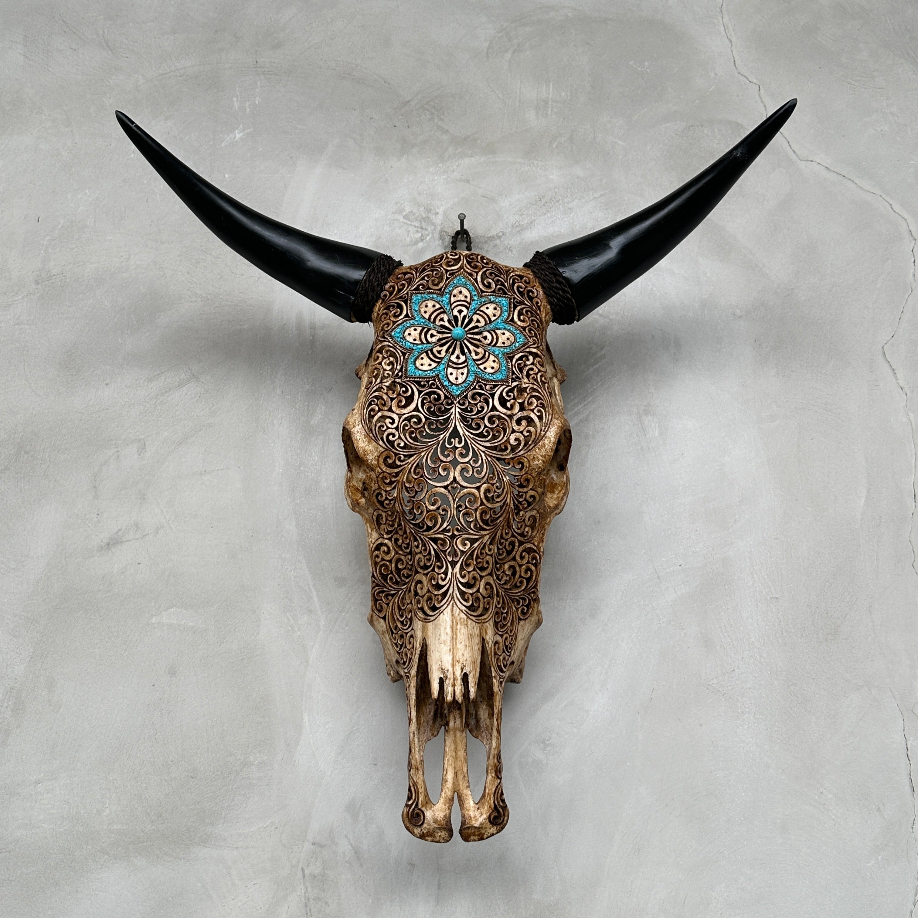 Bull Skull Carved Flower Mandala - Skull,A/052