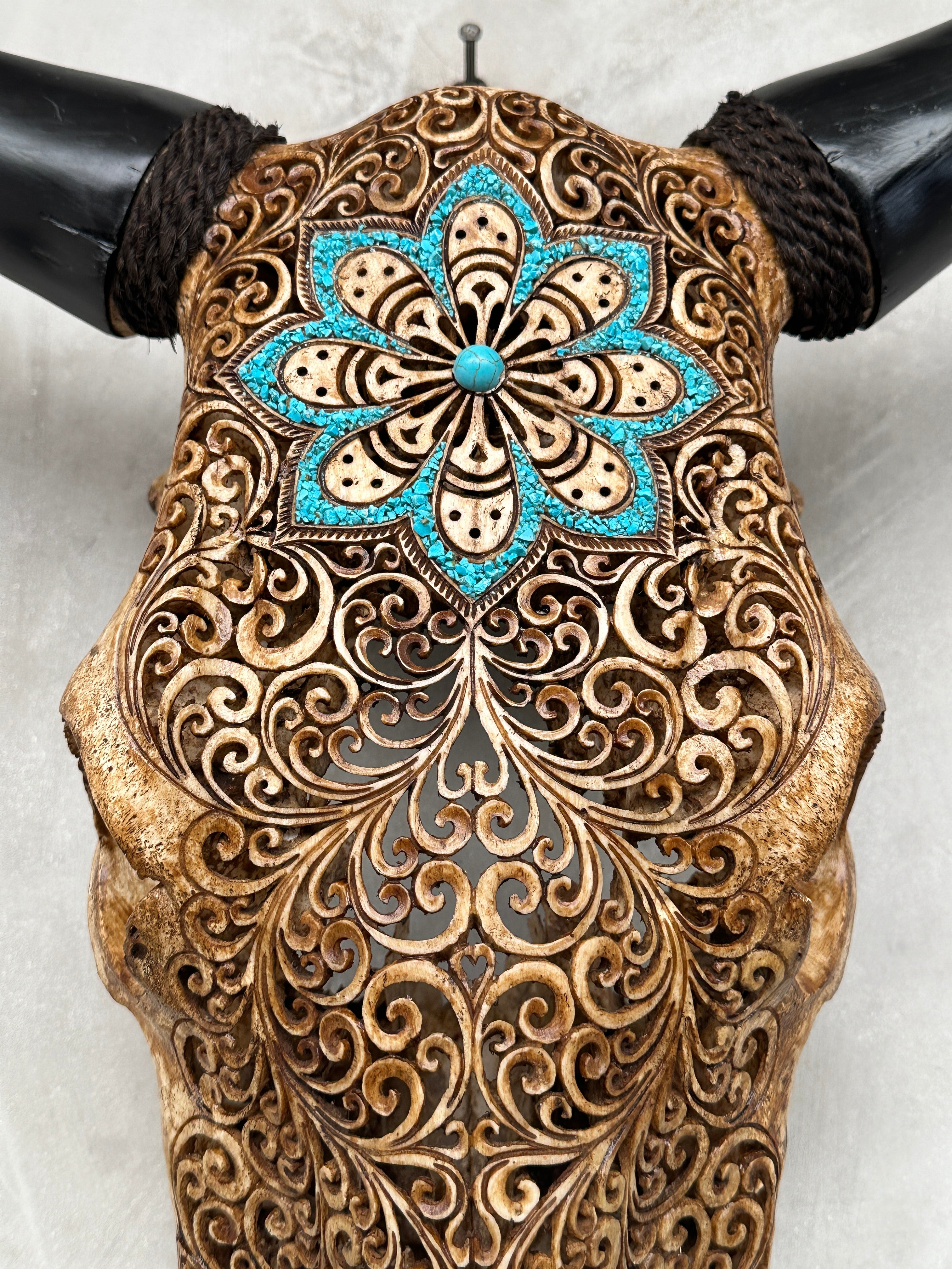 Bull Skull Carved Flower Mandala - Skull,A/052