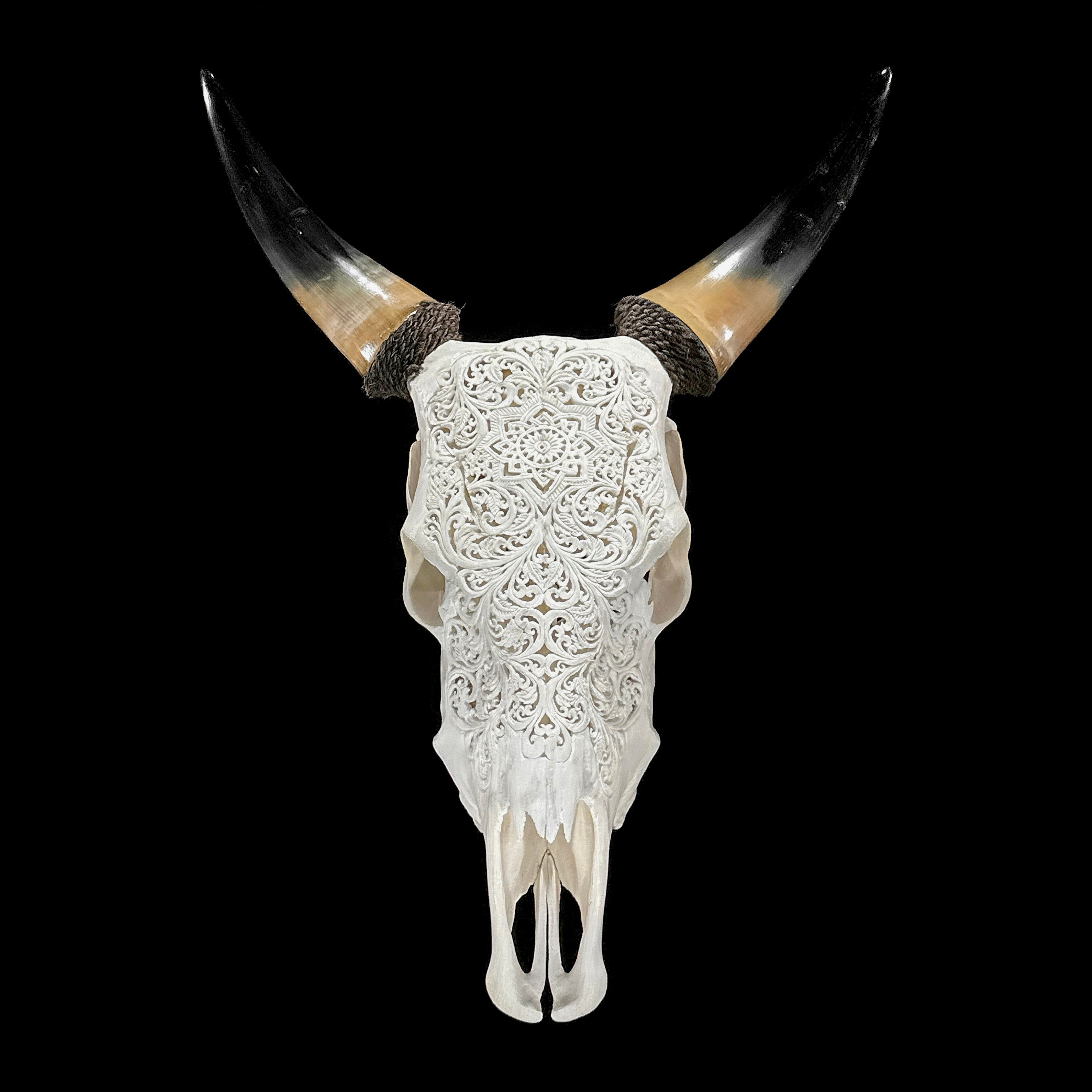 Carved Cow Skulls with Star Mandala Carving Skull,A/185