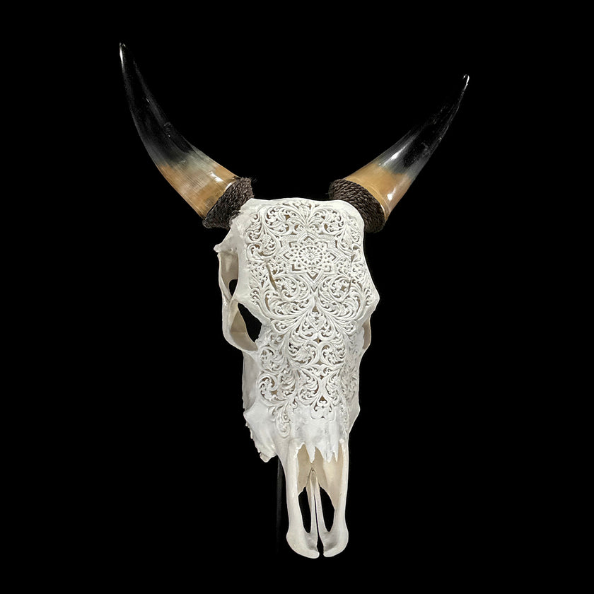 Carved Cow Skulls with Star Mandala Carving Skull,A/185