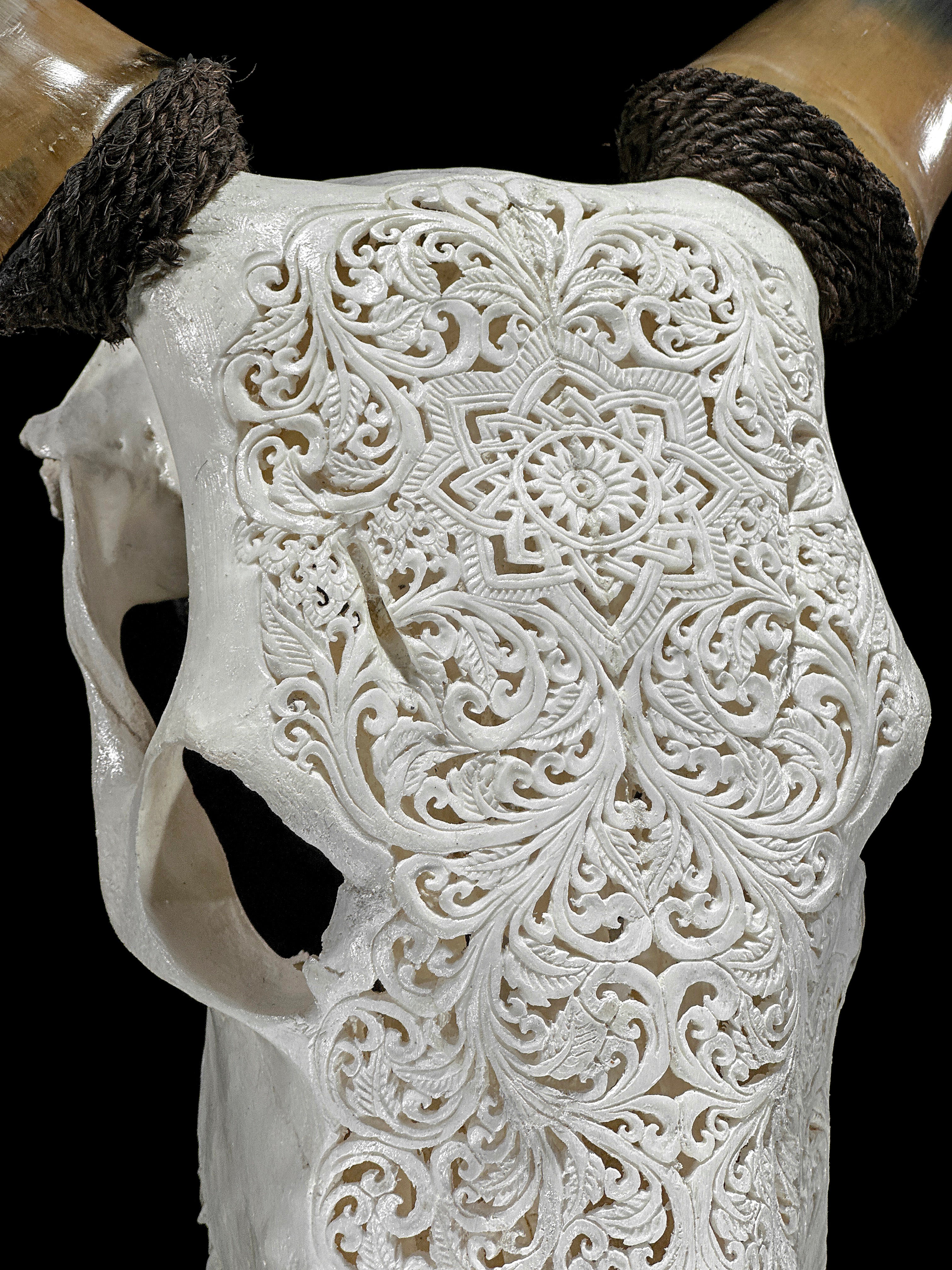 Carved Cow Skulls with Star Mandala Carving Skull,A/185
