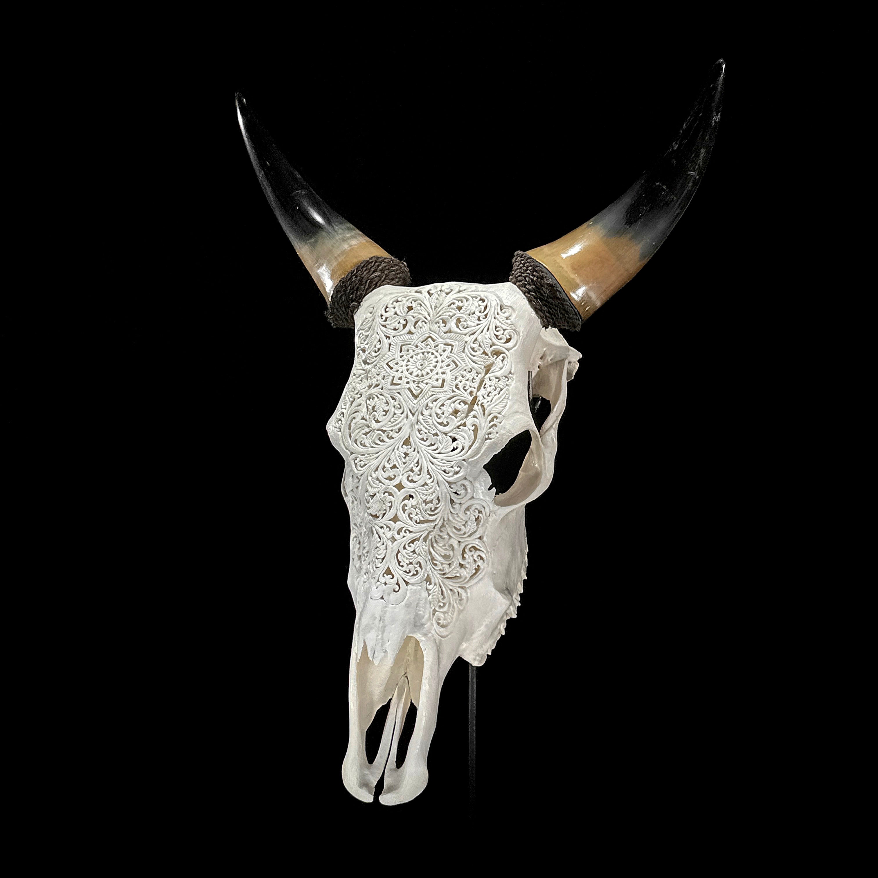 Carved Cow Skulls with Star Mandala Carving Skull,A/185