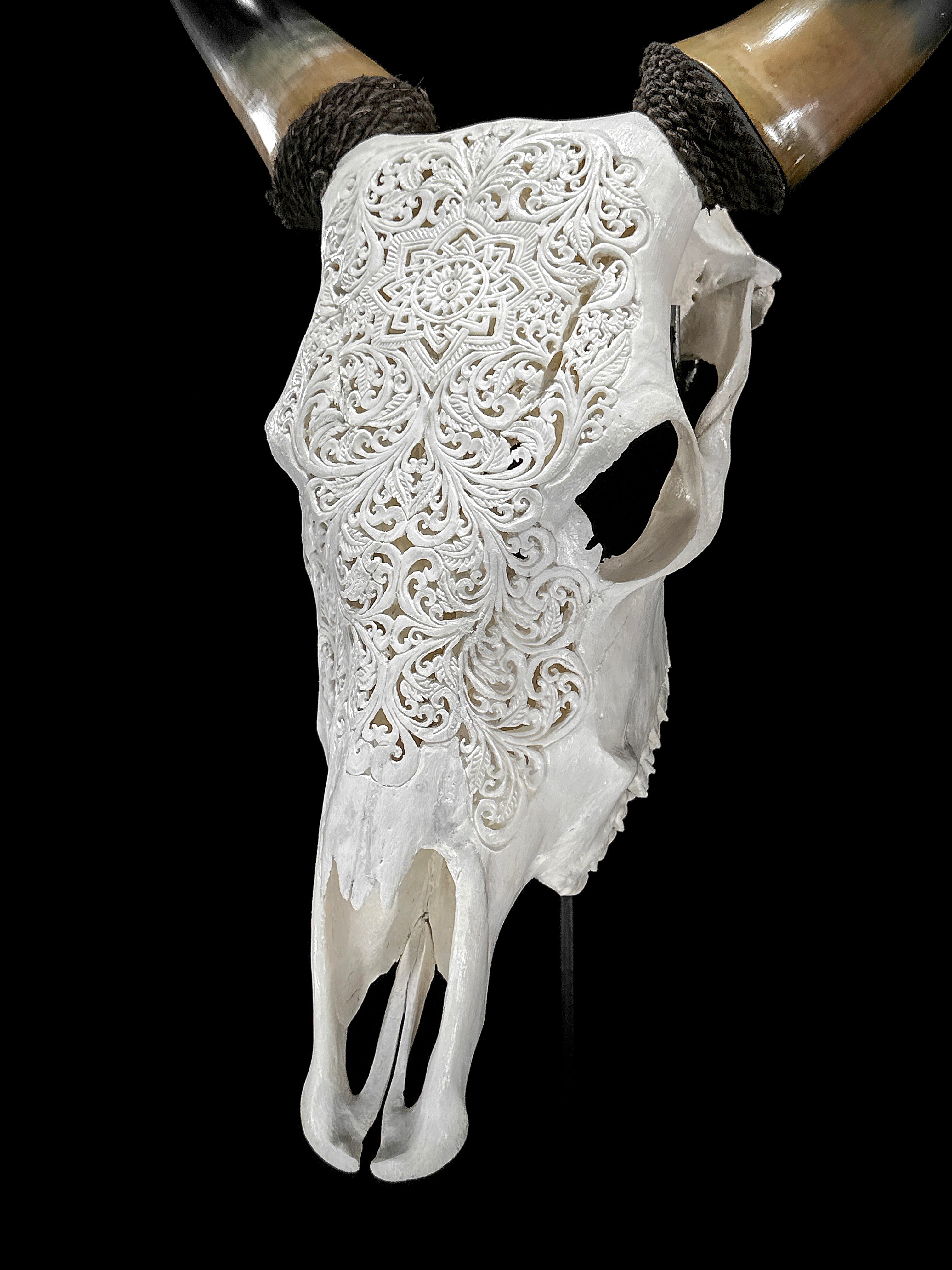 Carved Cow Skulls with Star Mandala Carving Skull,A/185
