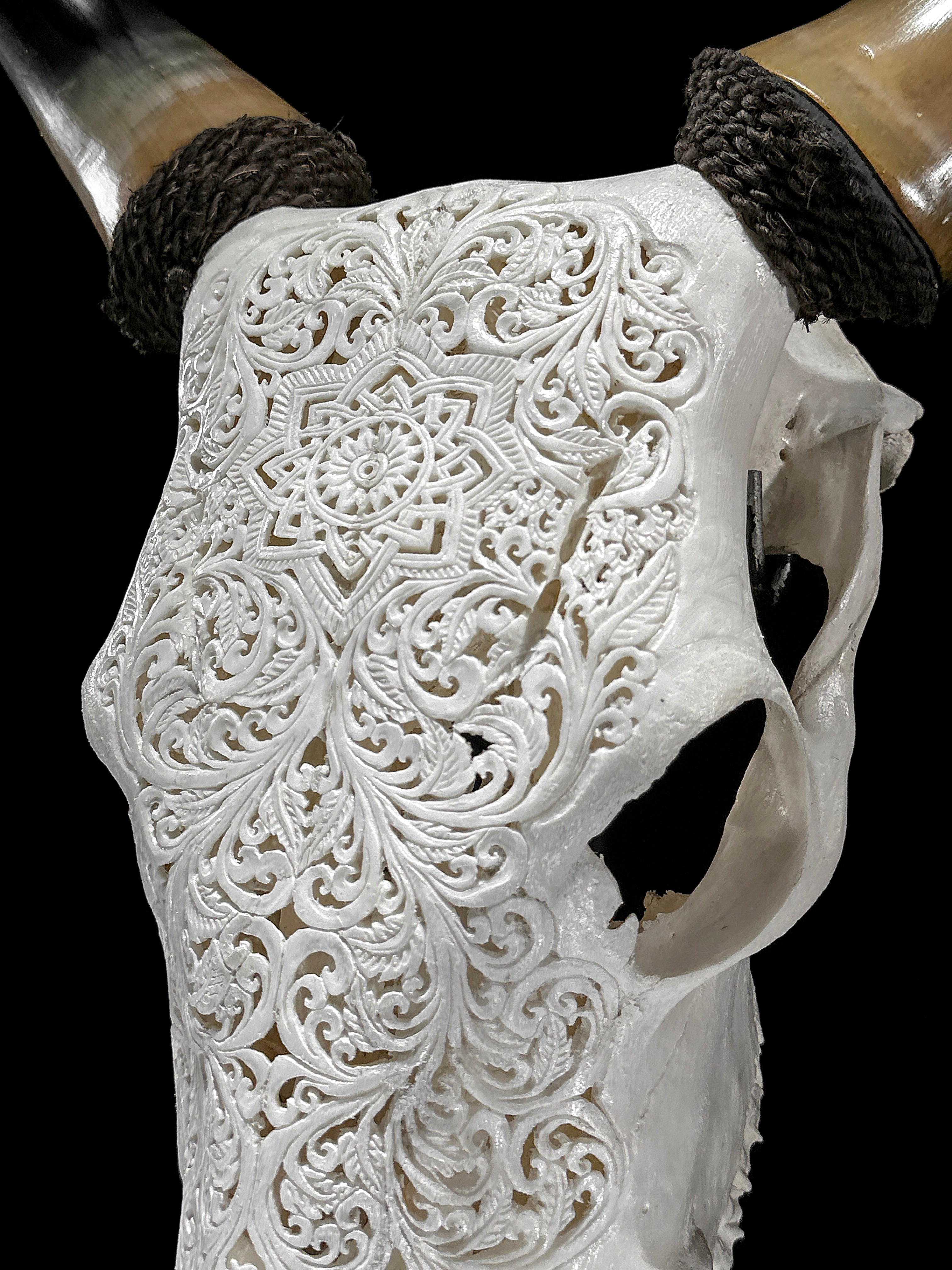 Carved Cow Skulls with Star Mandala Carving Skull,A/185