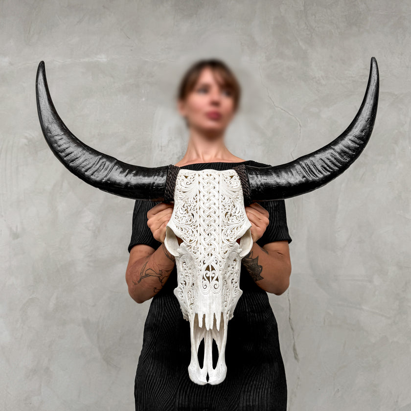 White Carved Buffalo Skulls with Infinity motif | Skull,A/103