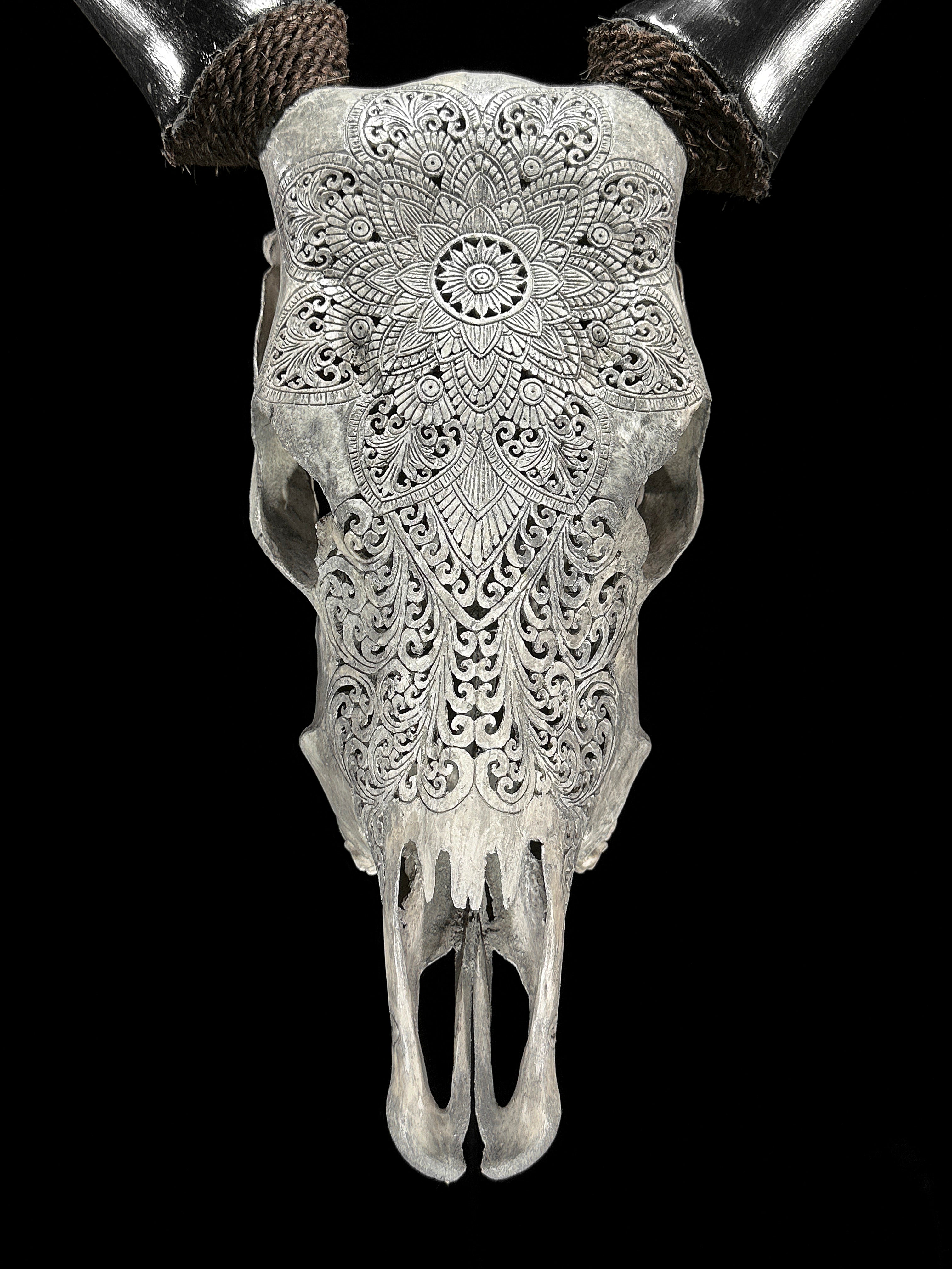 Carved Cow Skulls with Flower Mandala Carving Skull,A/184