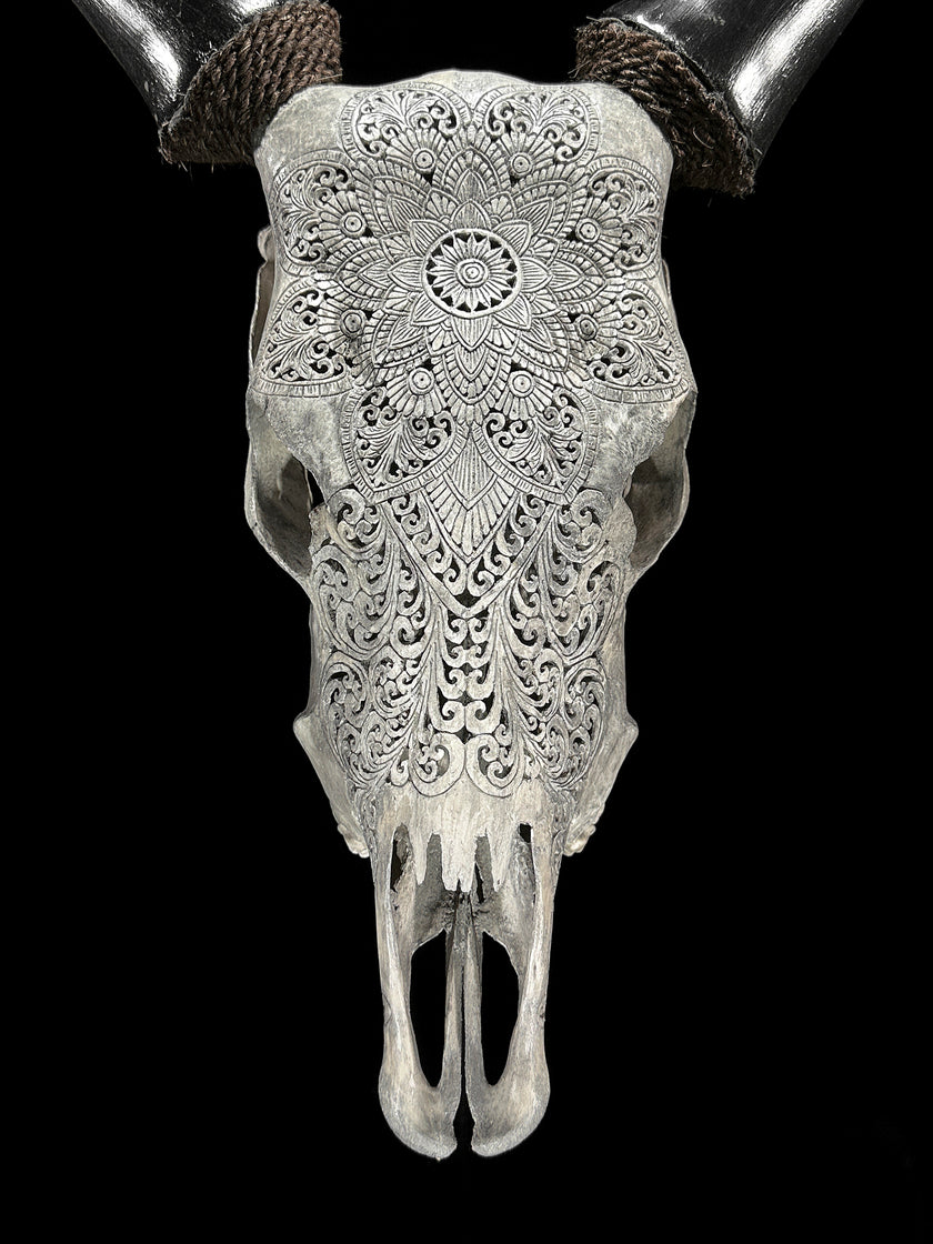 Carved Cow Skulls with Flower Mandala Carving Skull,A/184