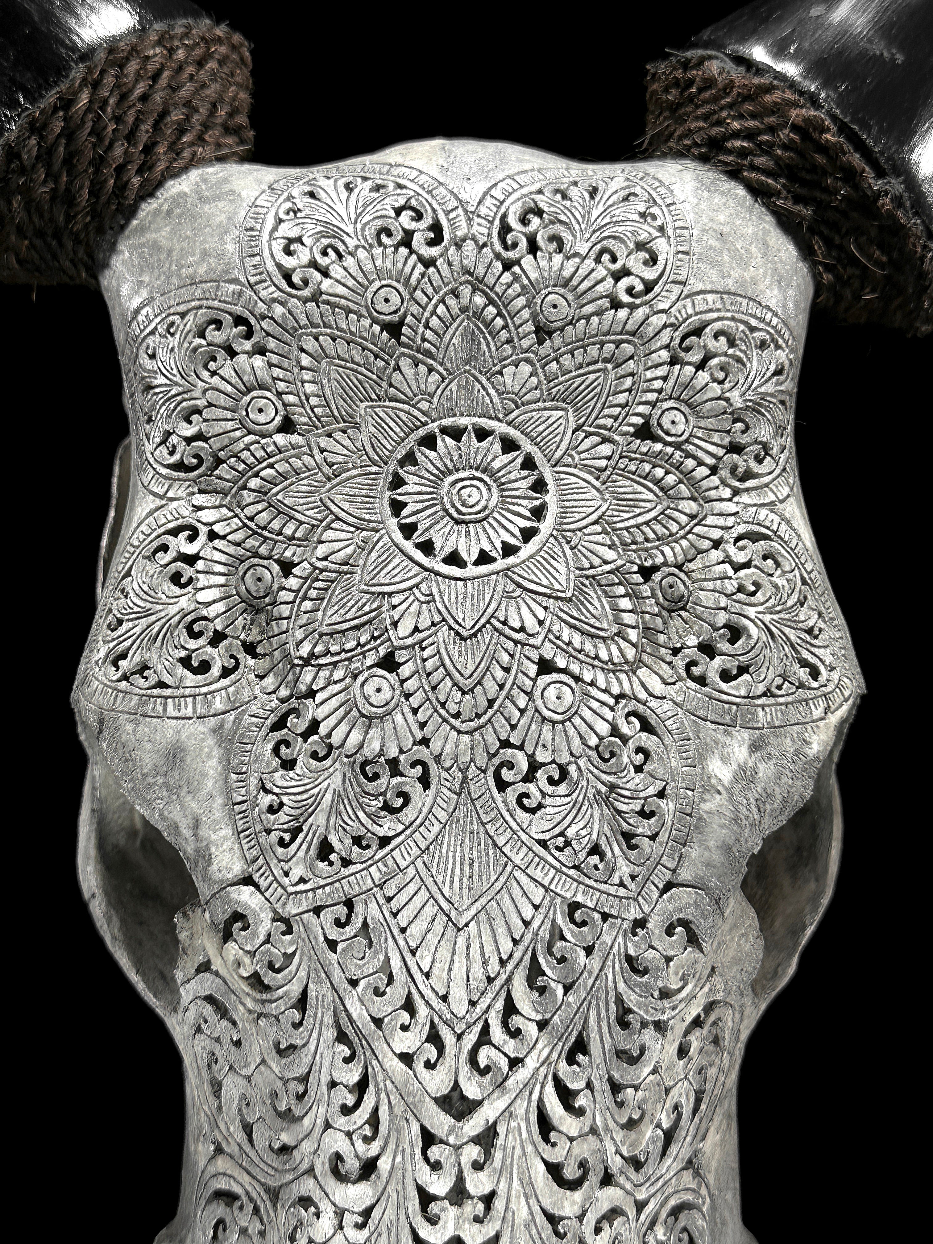 Carved Cow Skulls with Flower Mandala Carving Skull,A/184
