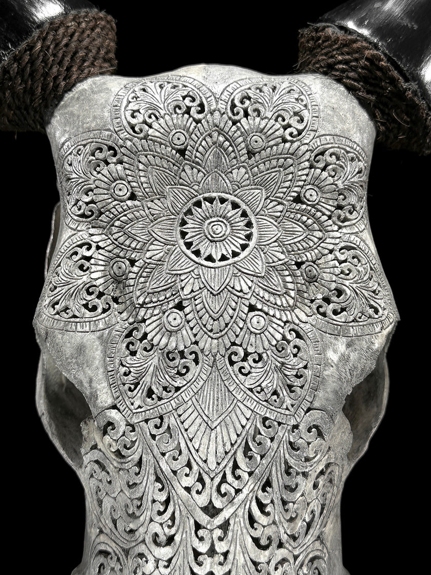 Carved Cow Skulls with Flower Mandala Carving Skull,A/184