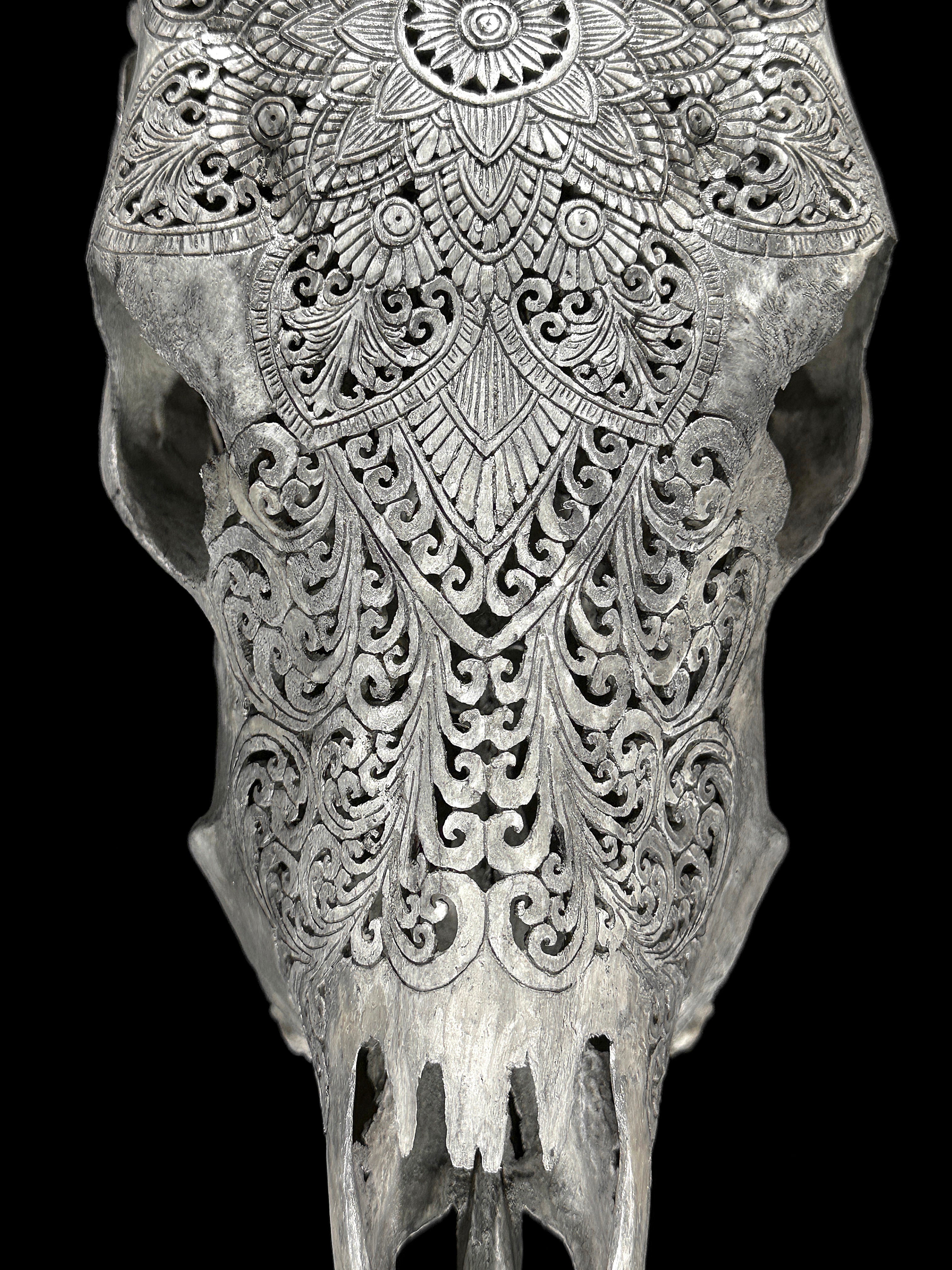 Carved Cow Skulls with Flower Mandala Carving Skull,A/184
